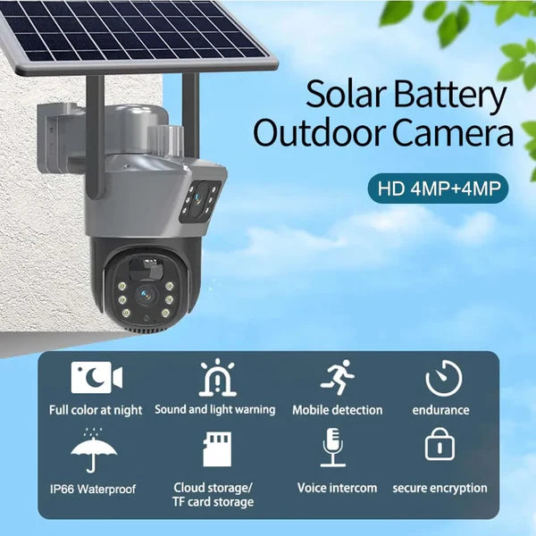 Camera de supraveghere cu panou solar,WIFI,senzor de miscare,lentile duble,4K HD 8MP