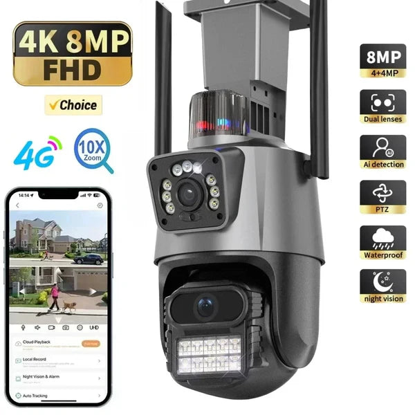 Camera de supraveghere 4G slot sim,8MP,Ultra HD,zoom 10X,lentile duble