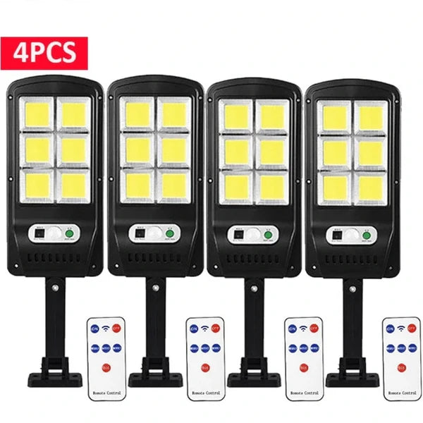 Set 4 x Lampa solara cu 6 celule, LED-uri COB si telecomanda