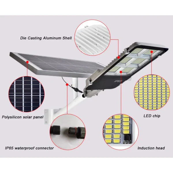 Lampa solara 500 W, LED SMD, cu panou solar, telecomanda si brat montare
