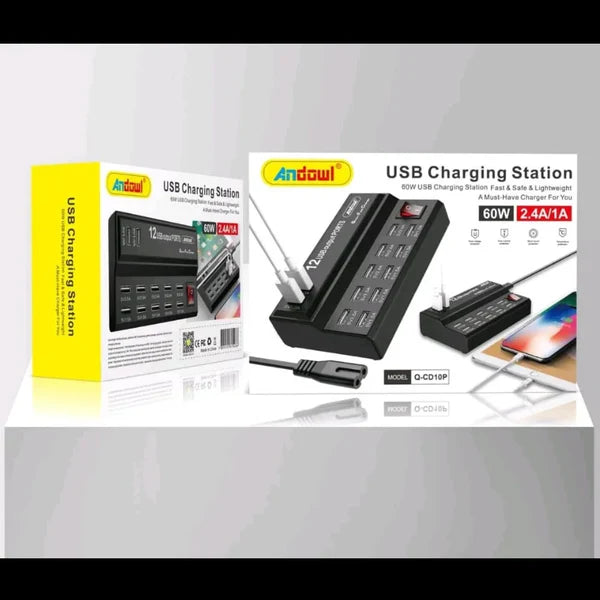 Statie de incarcare USB 60W 2.4A/1A 10 porturi Negru Q-CD10P Andowl